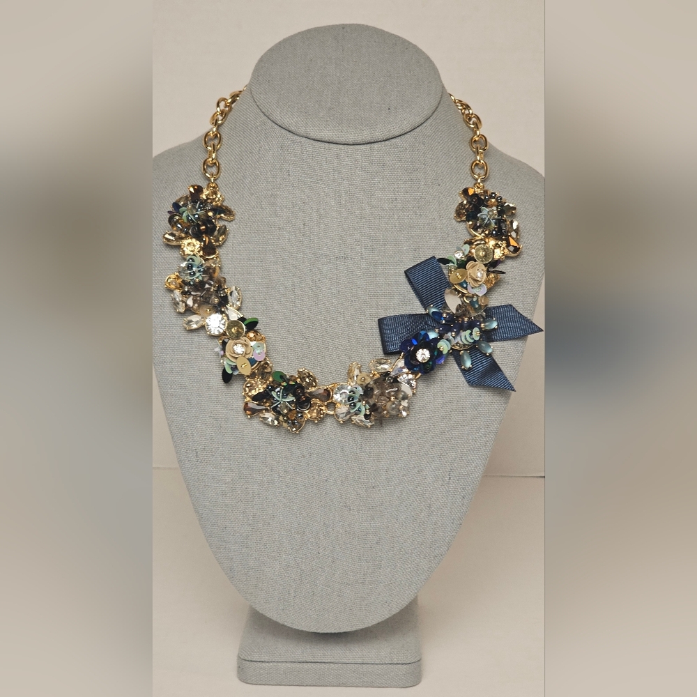 [TALBOTS] Sequin Mixed Media ☆Blues & Golds☆  Rhinestones & Bow